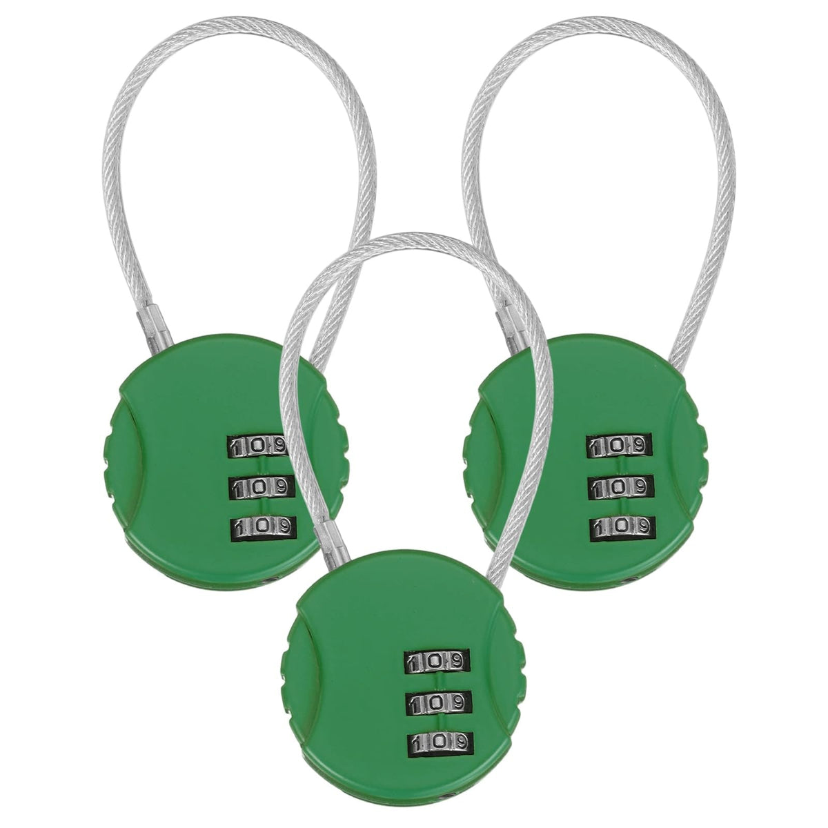 M METERXITY 3-Pack Combination Locker Lock, 3 Digit Round Shaped Padlock Gym Locks with Cable for Luggage/Suitcase/Backpack Zipper/Outdoor, Small Combo Lock [White]