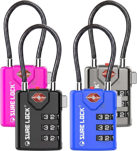 SURE LOCK Open Alert TSA Approved Luggage Locks, 3 Digit Combination Locks for Luggage, Suitcase, Backpack, and More.
