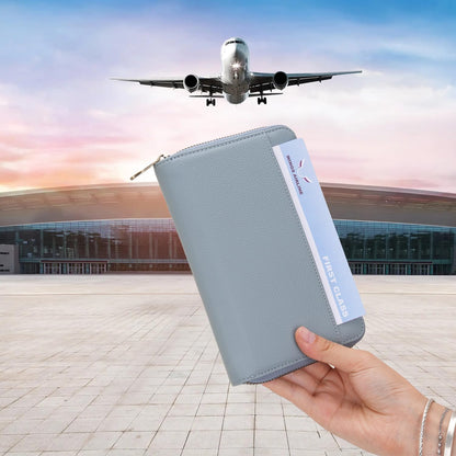 Leather Zipper Passport Wallet Holder Travel Essentials with RFID Blocking