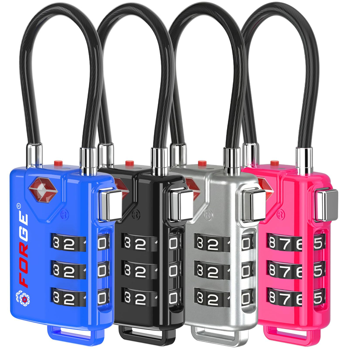 Forge TSA Approved Luggage Locks, Open Alert Cable Lock, Black, 2 Pack
