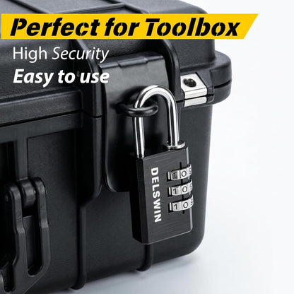 DELSWIN 3-Digit Aluminum Combination Padlock, Small Resettable Lock