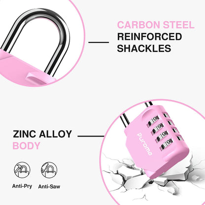 Puroma 2 Pack Combination Lock Locker 4 Digits Combo Padlock Gym Pink