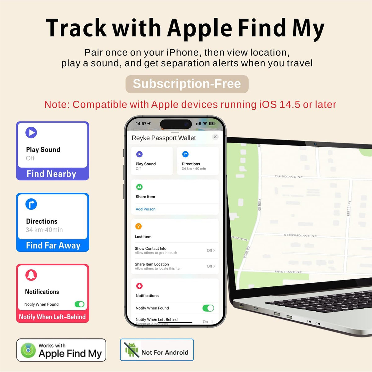 Reyke Passport Holder With Tracker, Works With Apple Find My, RFID Cover