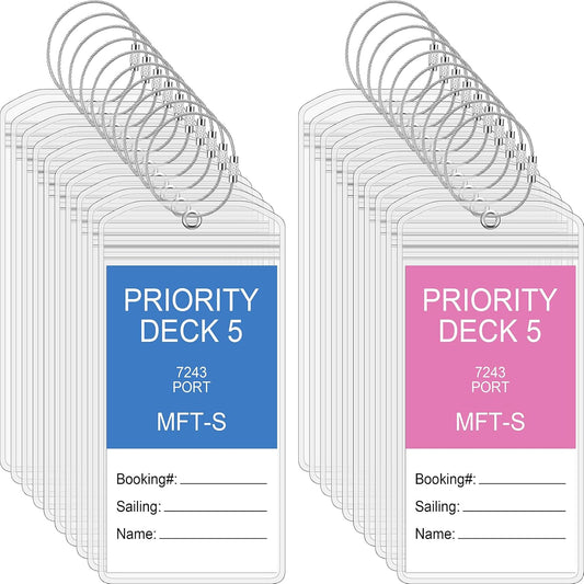 Clabby Cruise Clear Luggage Tag Holder Bag with Loop for Carnival, 50 Sets