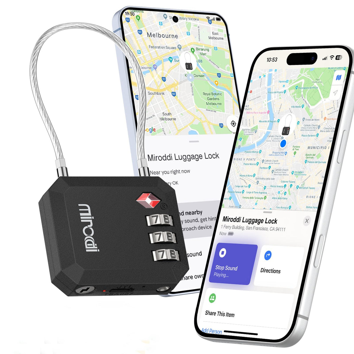 Miroddi TSA Lock for Luggage, Works with Apple Find My & Google Find Hub