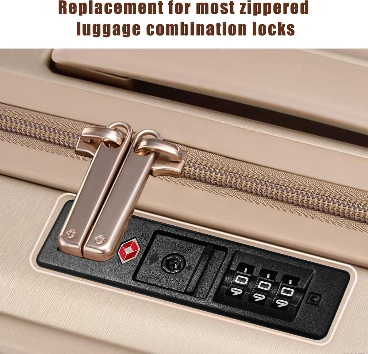 2 PCS TSA Certified Embedded T-S-A 007 Zipper Luggage Locks, Suitable for PC, ABS, PP Rigid Zipper Luggage Case Password Lock Replacement, with 2PCS Spare T-S-A 007 Key