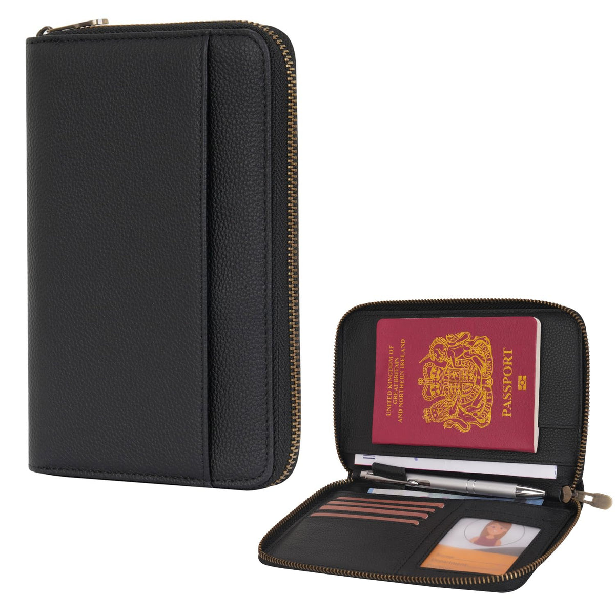 Leather Zipper Passport Wallet Holder Travel Essentials with RFID Blocking