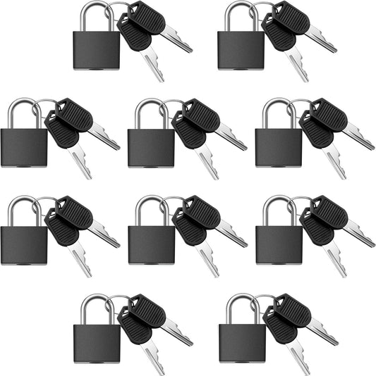 Ripeng 10 Pcs Small Padlocks with Keys Mini Metal Locks for Luggage, Black