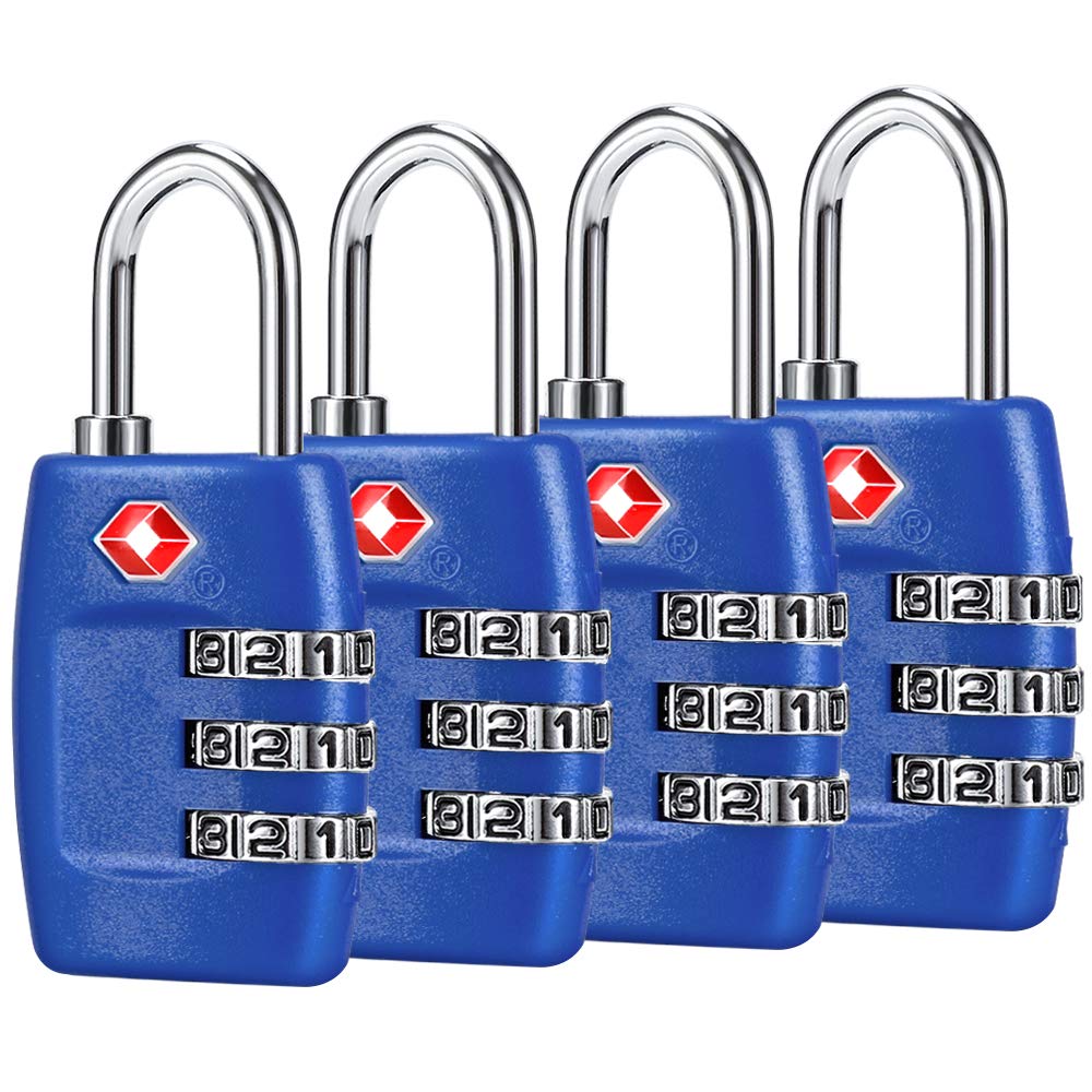 TSA Luggage Locks (4Pack) - 3 Digit Combination Padlocks - Approved Travel Lock for Suitcases & Baggage (Black)