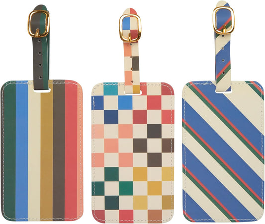 WORLD TRAVELER Luggage Tag Set 3 Pack Faux Leather Baggage Tags w/ID Cards