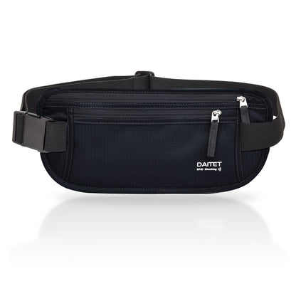 Money Belt - Passport Holder Secure Hidden Travel Wallet with RFID Blocking, Undercover Fanny Pack (Black)