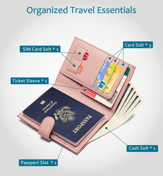 Leather RFID Slim Passport Holder for Travel Women, Gift Ready