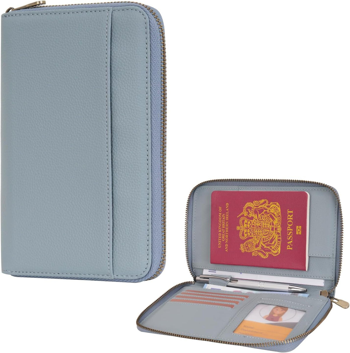 Leather Zipper Passport Wallet Holder Travel Essentials with RFID Blocking
