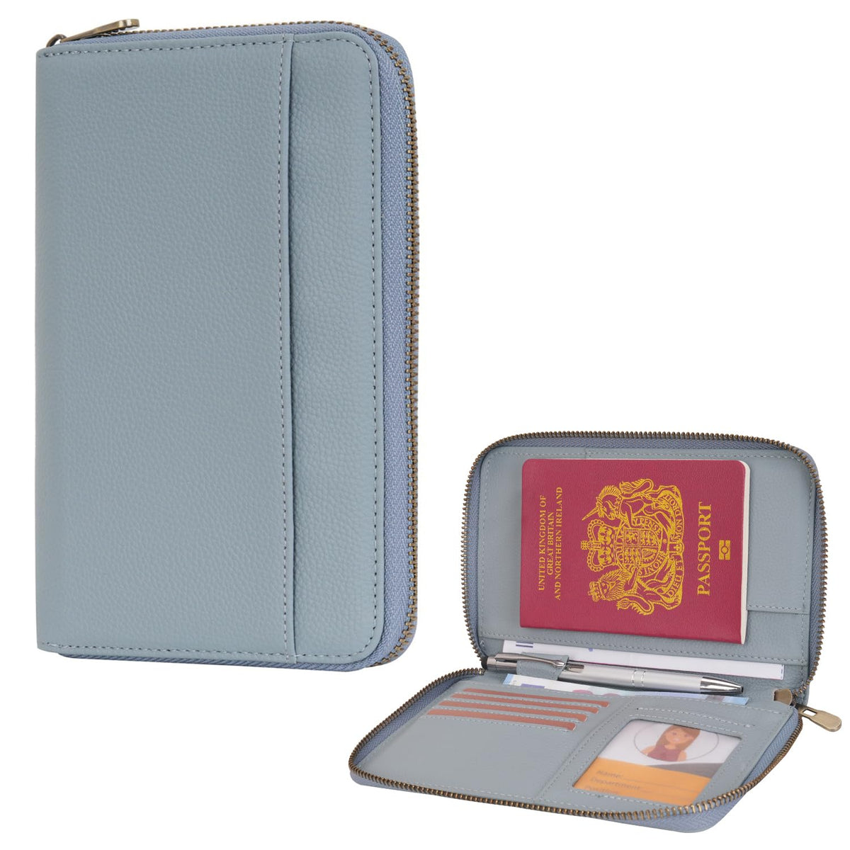Leather Zipper Passport Wallet Holder Travel Essentials with RFID Blocking