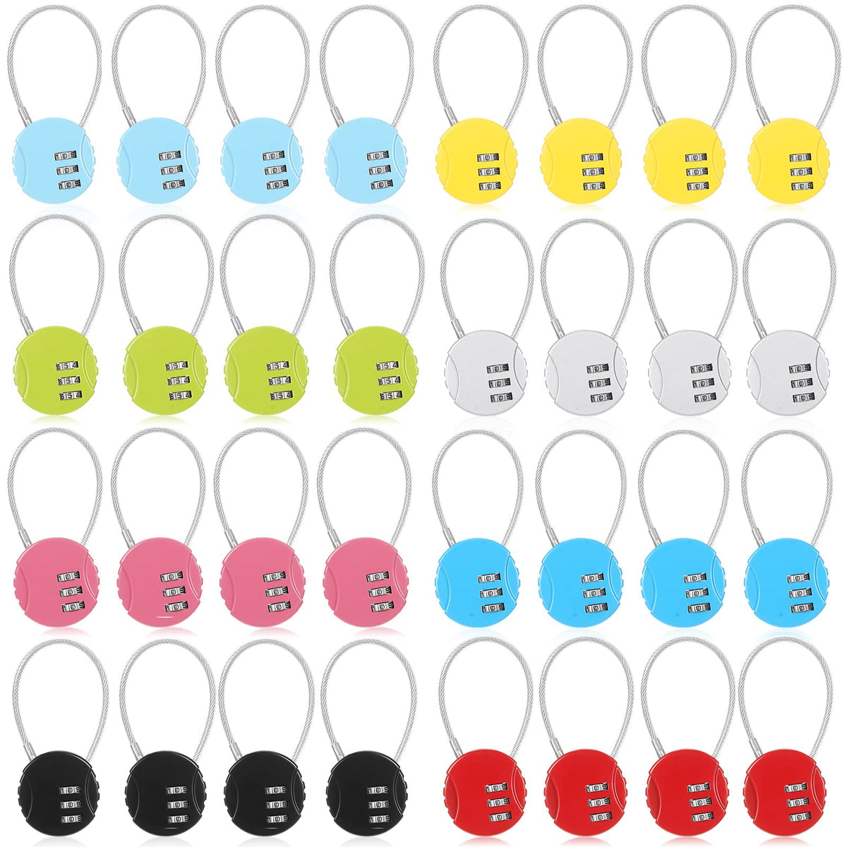 Moxweyeni 8 Pack 3 Digit Combination Cable Padlock,Multi Color