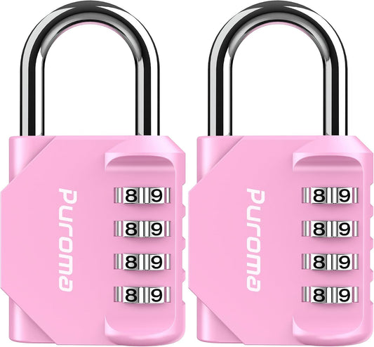 Puroma 2 Pack Combination Lock Locker 4 Digits Combo Padlock Gym Pink