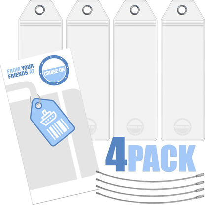 Cruise On Royal Caribbean Luggage Tag Holders (4 Pack), Clear & Waterproof