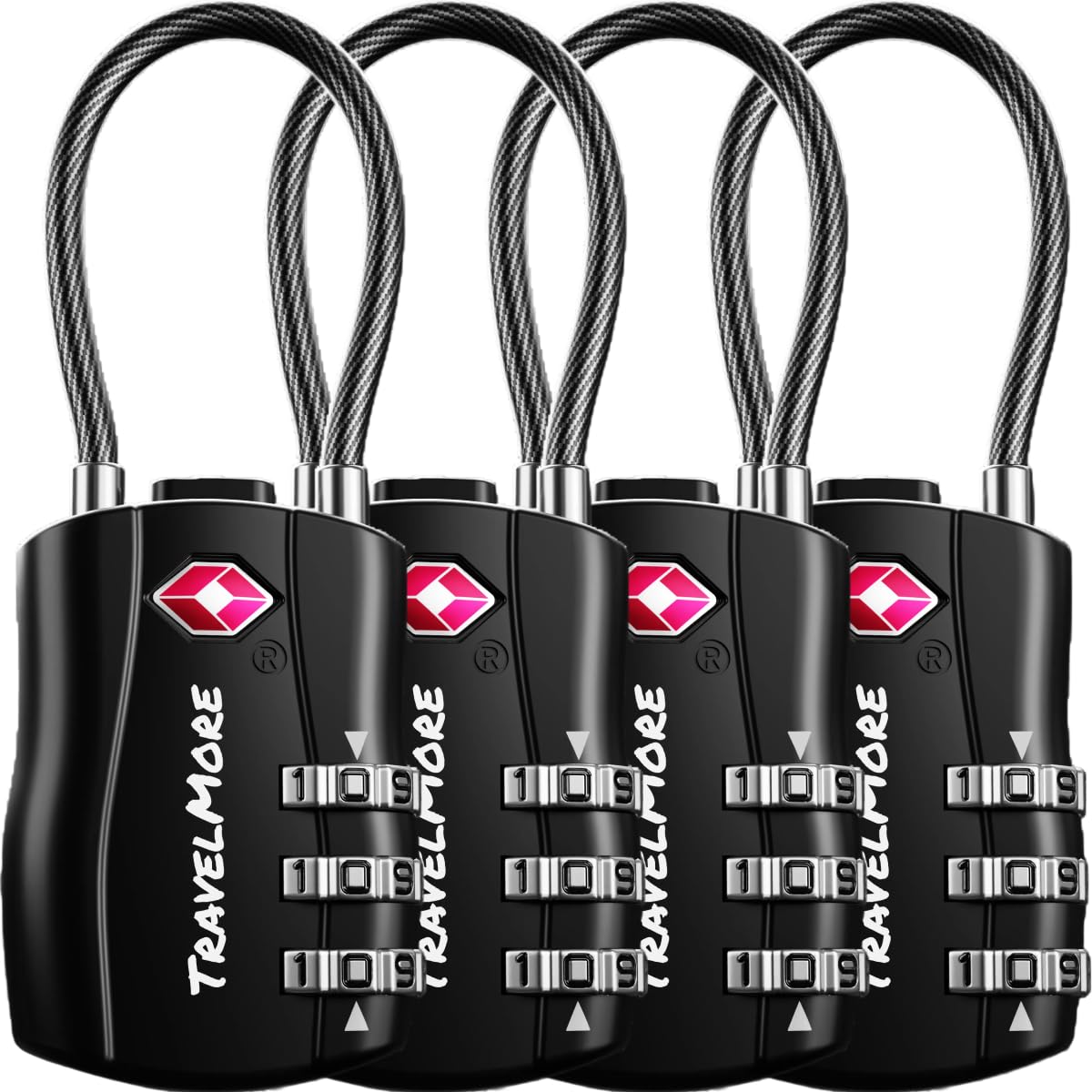 TravelMore TSA Approved Luggage Locks, Travel Combination Cable Locks