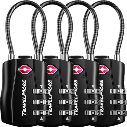 TravelMore TSA Approved Luggage Locks, Travel Combination Cable Locks