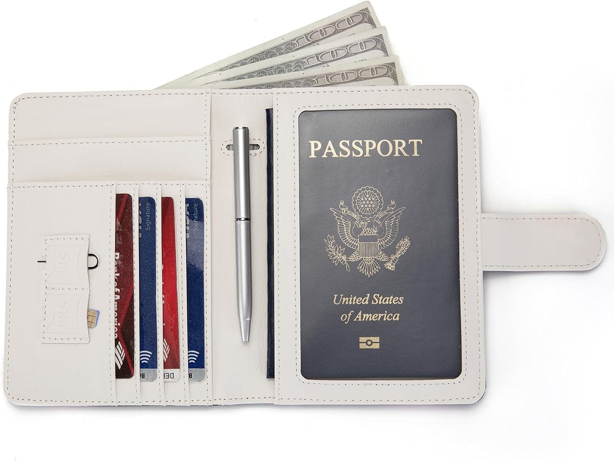 Passport Holder for Travel Essentials, RFID Blocking Passport Wallet Cover with Magnetic Closure, Passport Book Holders for Women and Men (Pink Bow)