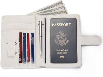 Passport Holder for Travel Essentials, RFID Blocking Passport Wallet Cover with Magnetic Closure, Passport Book Holders for Women and Men (Pink Bow)