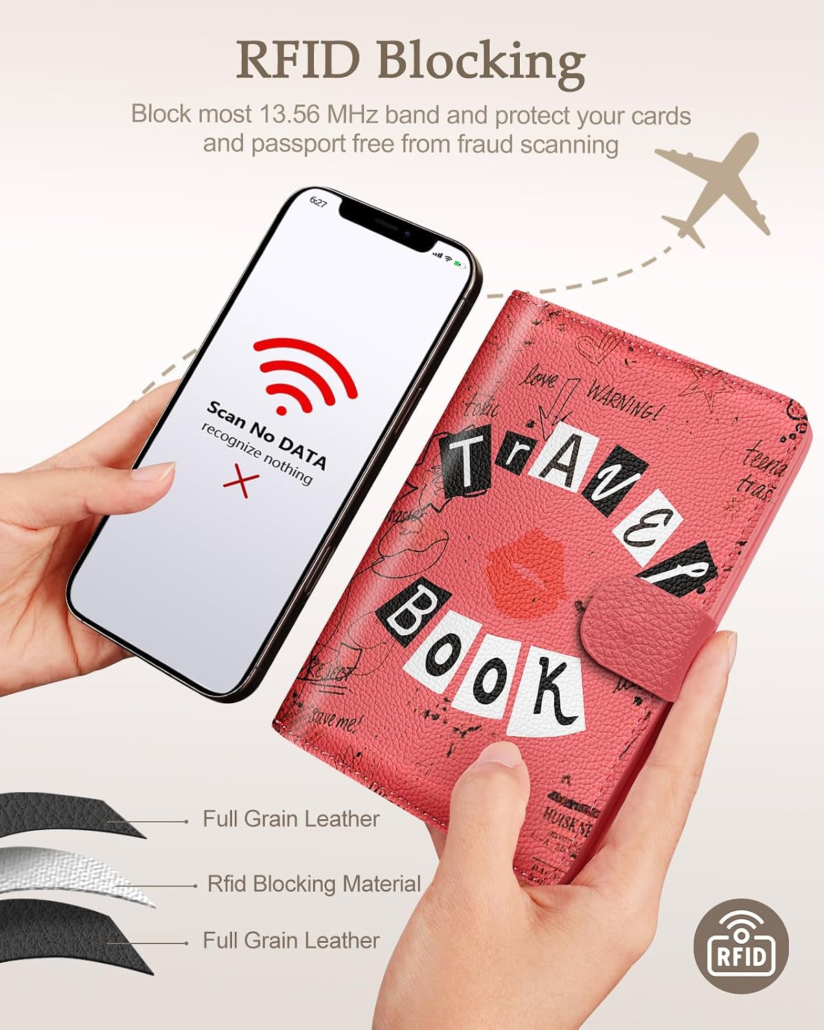 Slohif Passport Holder Cover Wallet Case for Travel Women - Leather RFID Blocking Passport Book Multiple Personalized Organizer Slim Portable Carrier Card Slots Protector Sleeve Stamp