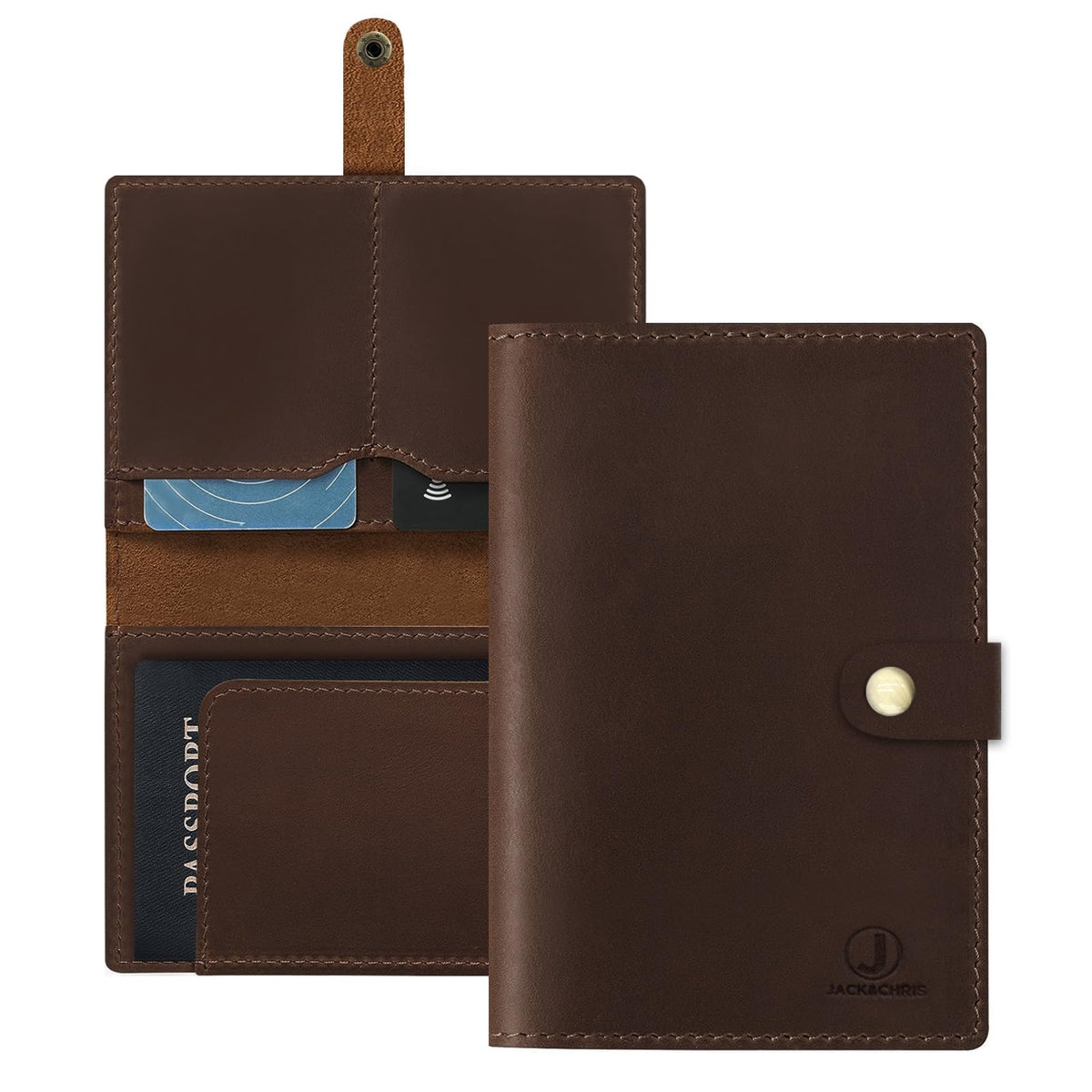 Jack&Chris Leather Passport Holder, Handmade Passport cover, Travel Wallet Cover Case for Men and Women, Leather Travel Documents Organizer Protector, JC107