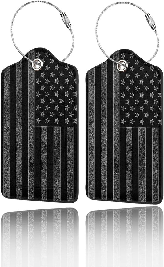 GACCAP 2 Pack Luggage Tags for Suitcase - Black Grey American Flag