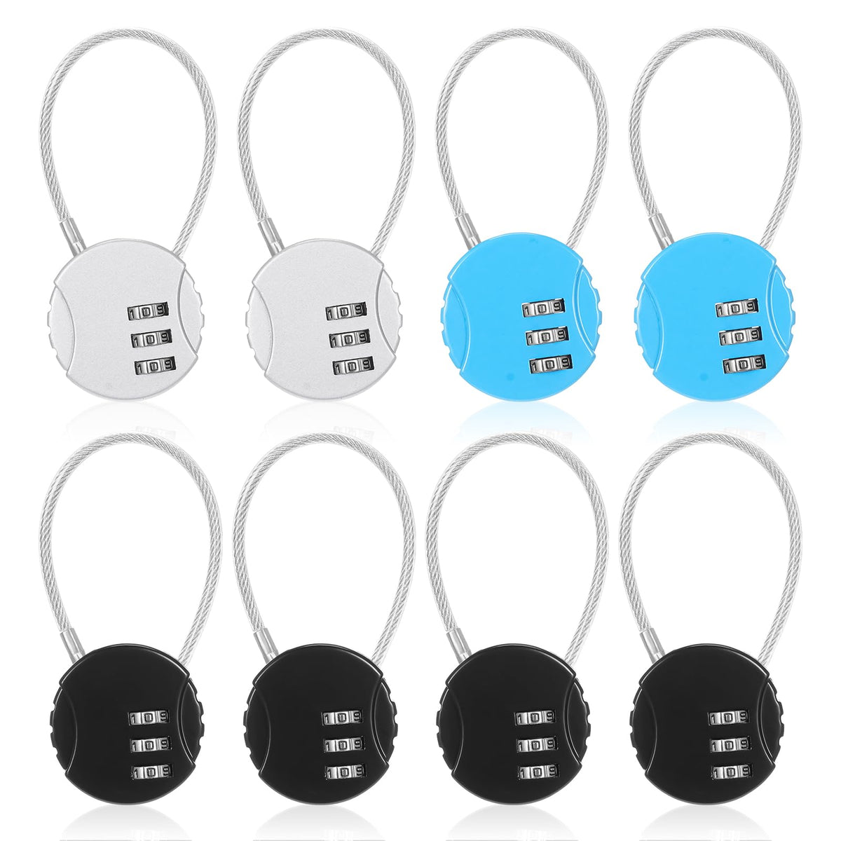 Moxweyeni 8 Pack 3 Digit Combination Cable Padlock,Multi Color
