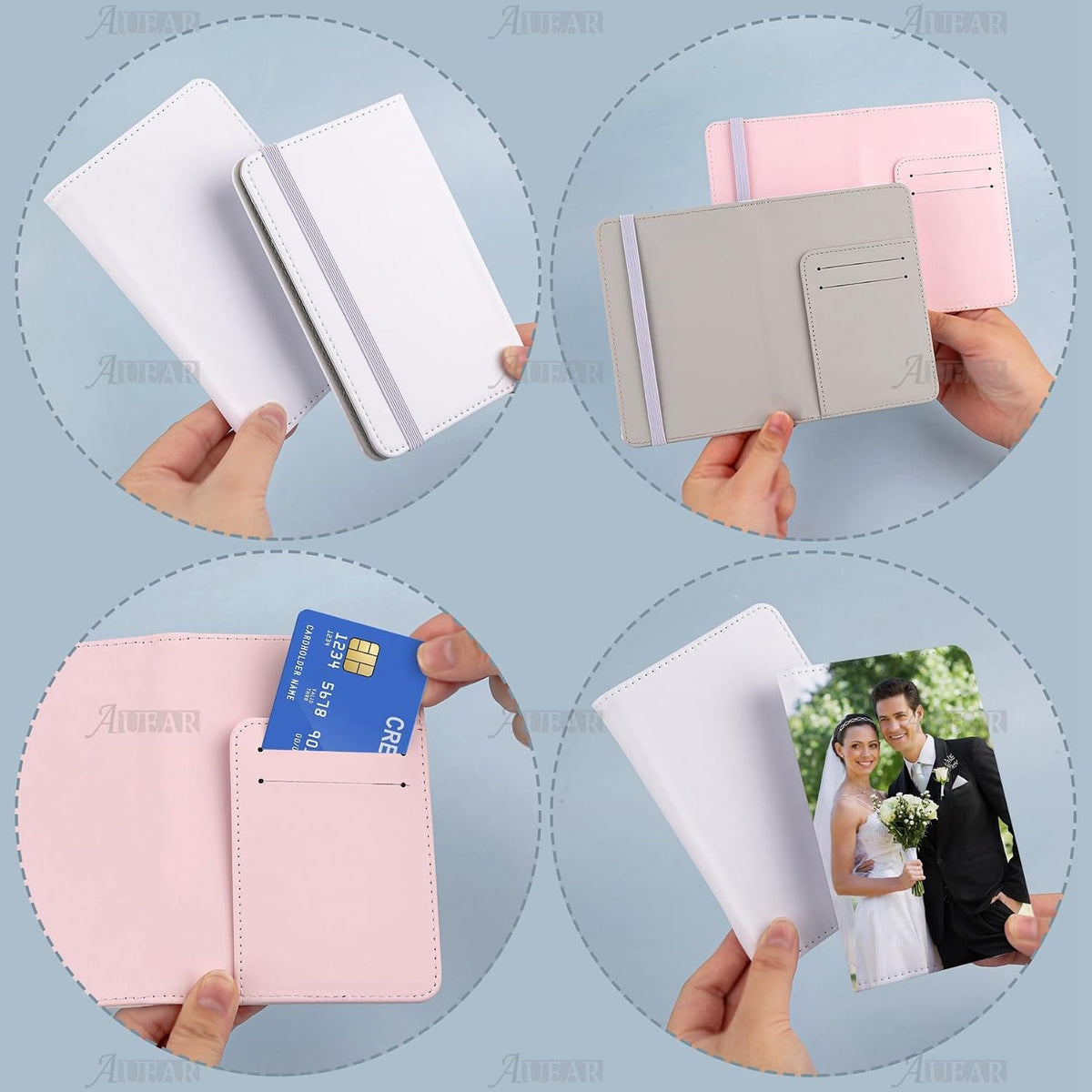 AUEAR, 6 Pack Sublimation Passport PU Leather Covers Blank Heat Transfer for Business Card