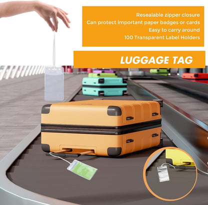 100 Pack Clear Plastic ID Badge and Luggage Tag Holders
