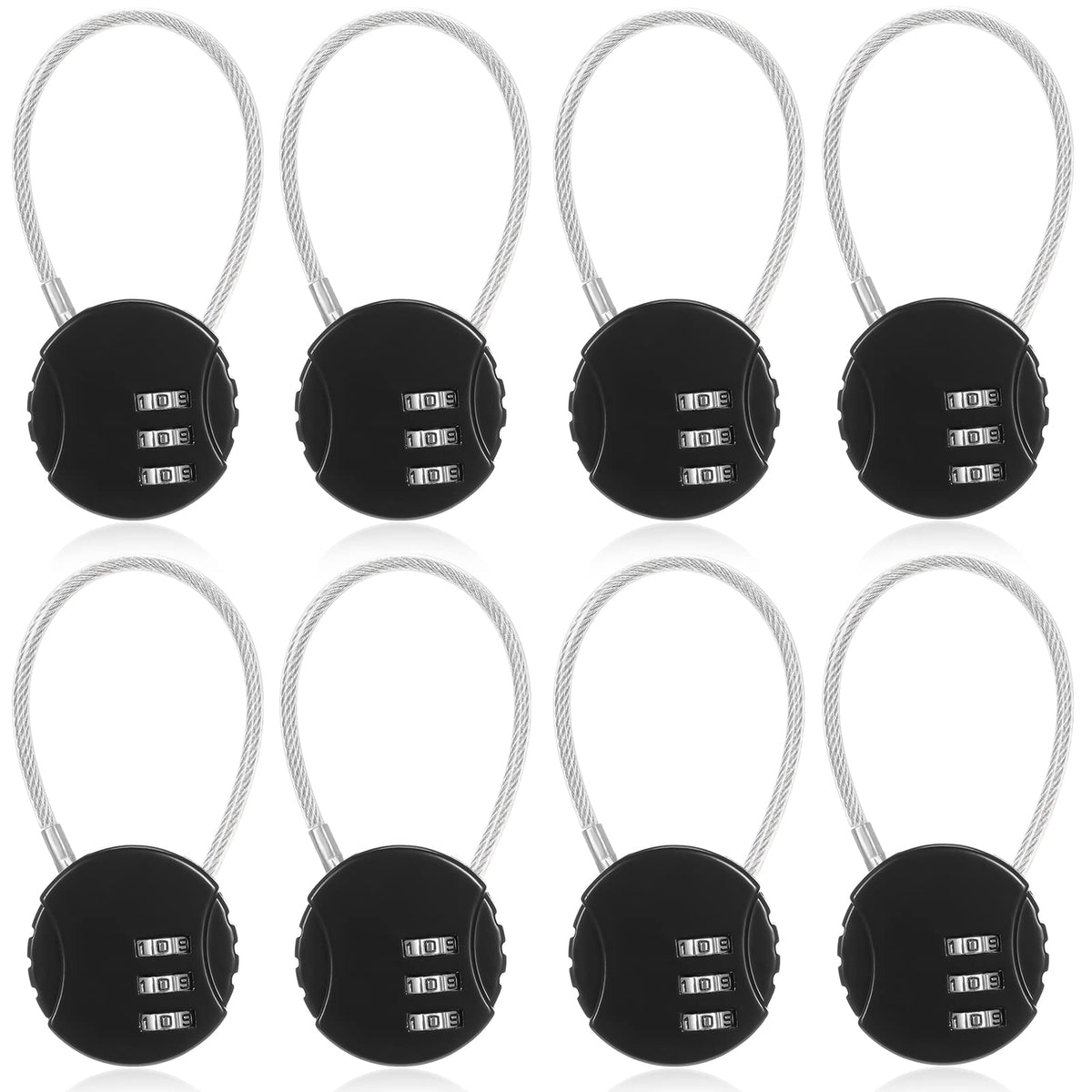 Moxweyeni 8 Pack 3 Digit Combination Cable Padlock,Multi Color