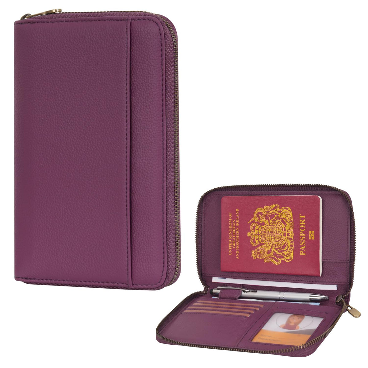 Leather Zipper Passport Wallet Holder Travel Essentials with RFID Blocking