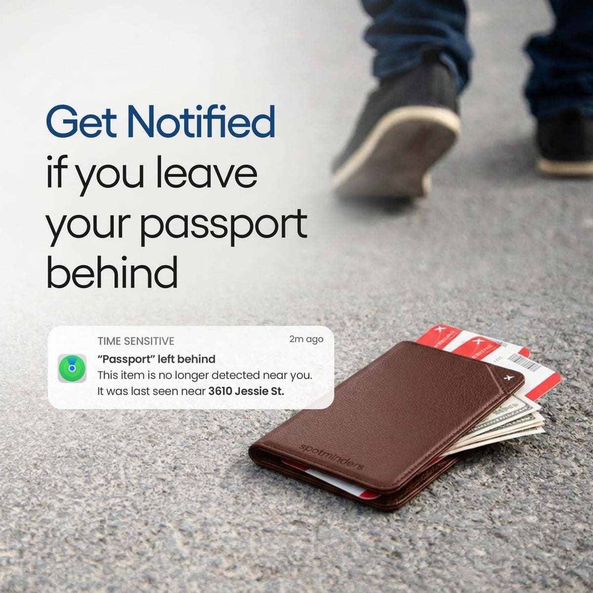 Apple MFi Certified Trackable Passport Holder for Travel (iOS Only) Works with Apple Find My, Rechargeable Passport Cover Air 3-Year Battery Life, Brown RFID Blocking Travel Wallet Gift