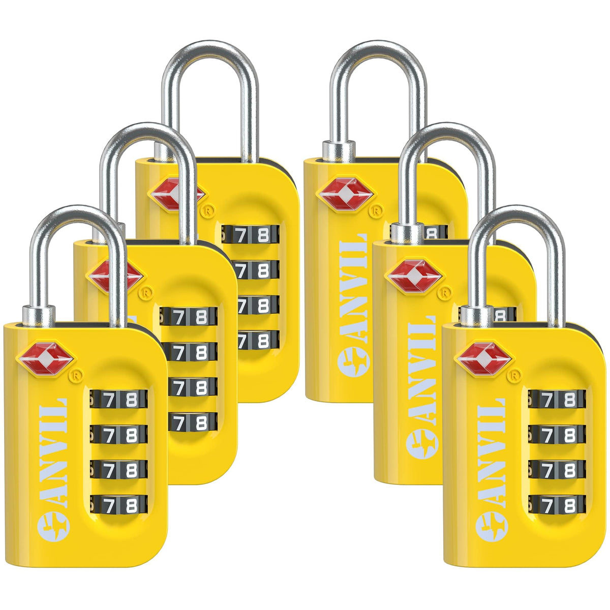 ANVIL TSA Approved Luggage Lock - 4 Digit Combination, 10,000 Combinations, Easy-Read Password Window, Travel Lock for Suitcases, Backpacks, Gym & Student Lockers, Baggage