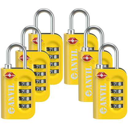 ANVIL TSA Approved Luggage Lock - 4 Digit Combination, 10,000 Combinations, Easy-Read Password Window, Travel Lock for Suitcases, Backpacks, Gym & Student Lockers, Baggage