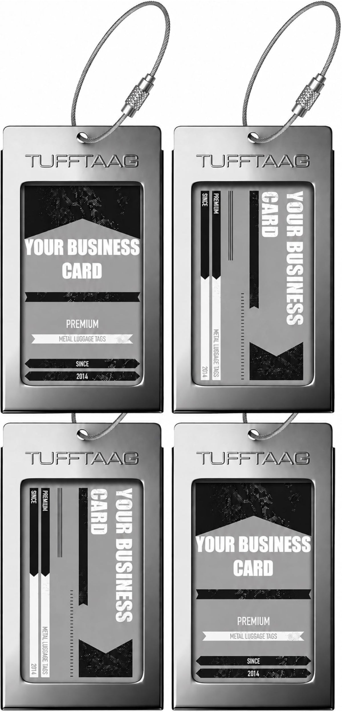 Luggage Tags Business Card Holder by TUFFTAAG - Durable Travel ID Bag Tag, Gunmetal, 2 Tags