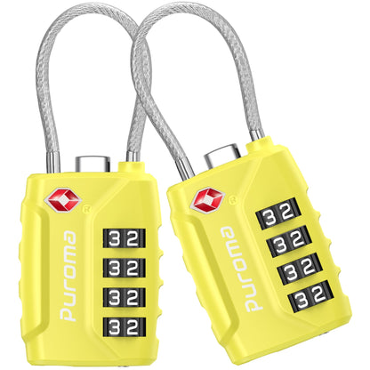 Puroma 2 TSA Approved Luggage Locks 4 Digit Code Cable Lock Blue Peacock