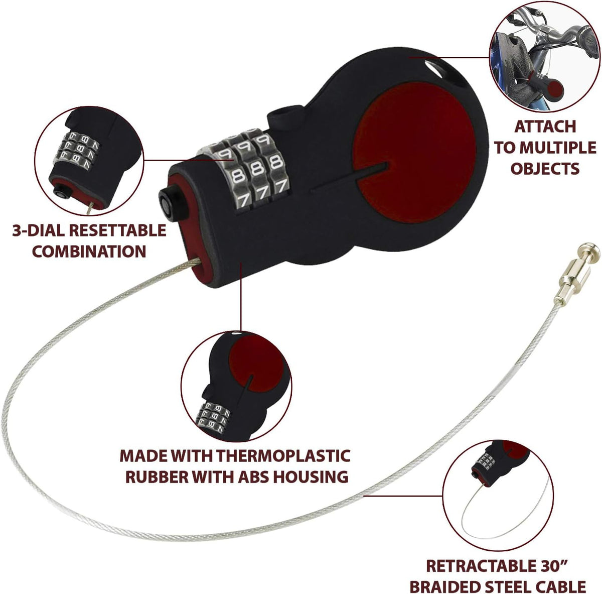 Lewis N. Clark Cable Luggage Lock | TSA Approved | Travel Or Bike Lock | Set Your Own Combination | 30-inch Retractable Steel Cable