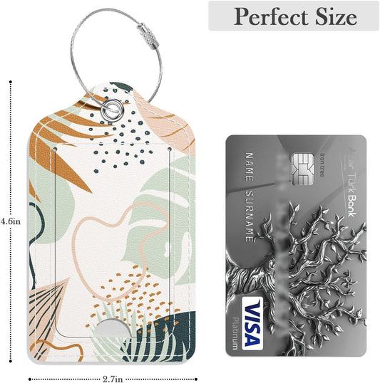 Luggage Tags for Suitcase, 4 Pack PU Leather Travel Cruise Luggage Tag with Privacy Flap, Name ID Label and Metal Loop for Women Men Girls Suitcase Baggage Bag Backpack, Boho Leaves