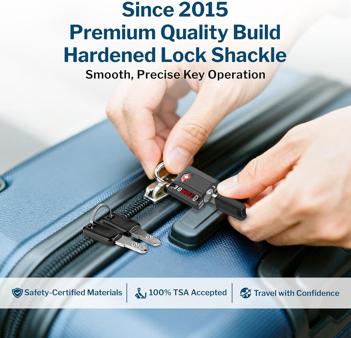 Forge OX 1'' Wide 1.8'' Tall, TSA Approved Luggage Locks: Key Locks for Travel. Ultra Secure Dimple Key Travel Locks Alloy Body. for Luggage, Backpack, Small Toolbox and More. Black 2 Pack.