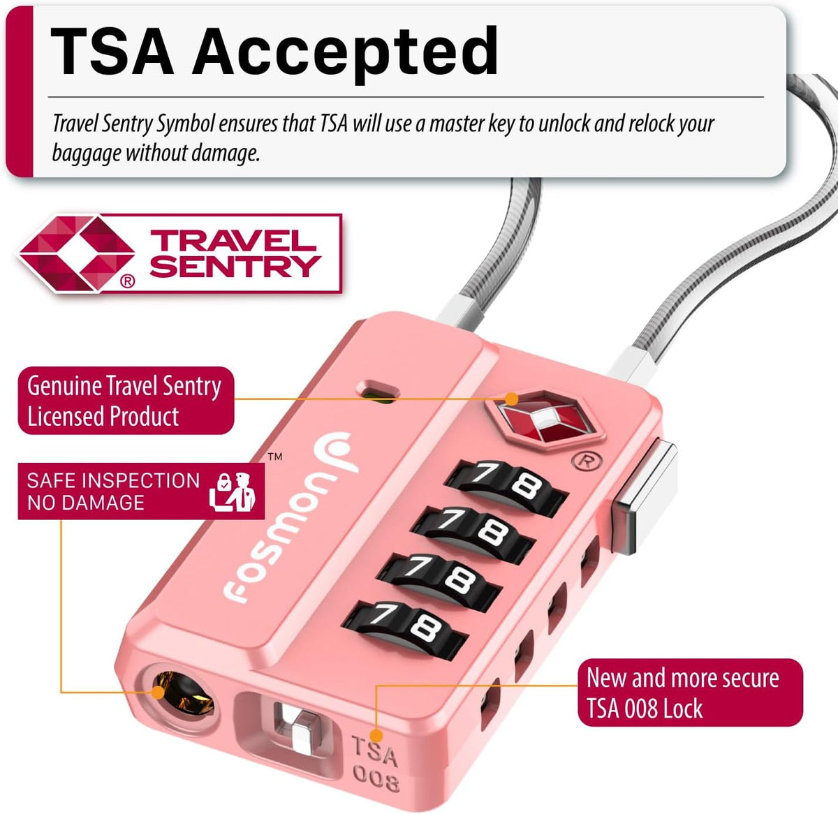 Fosmon TSA Approved Cable Luggage Locks, 4 Digit Combination, 4 Pack