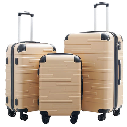 Coolife Hardside ABS Luggage, TSA Lock, Spinner Wheels, 3-Piece Set