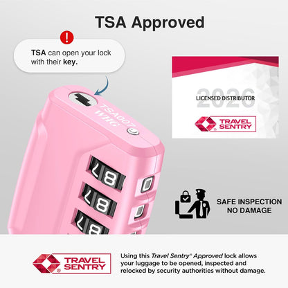 Puroma 2 Pack TSA Approved Luggage Locks 4 Digit Code Cable Lock Basic Pink