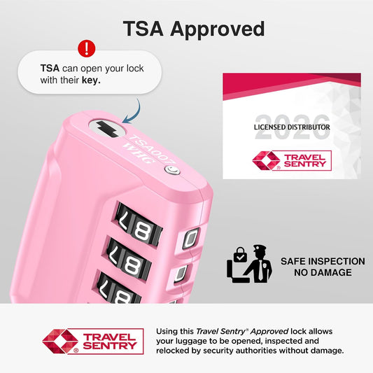 Puroma 2 Pack TSA Approved Luggage Locks 4 Digit Code Cable Lock Basic Pink