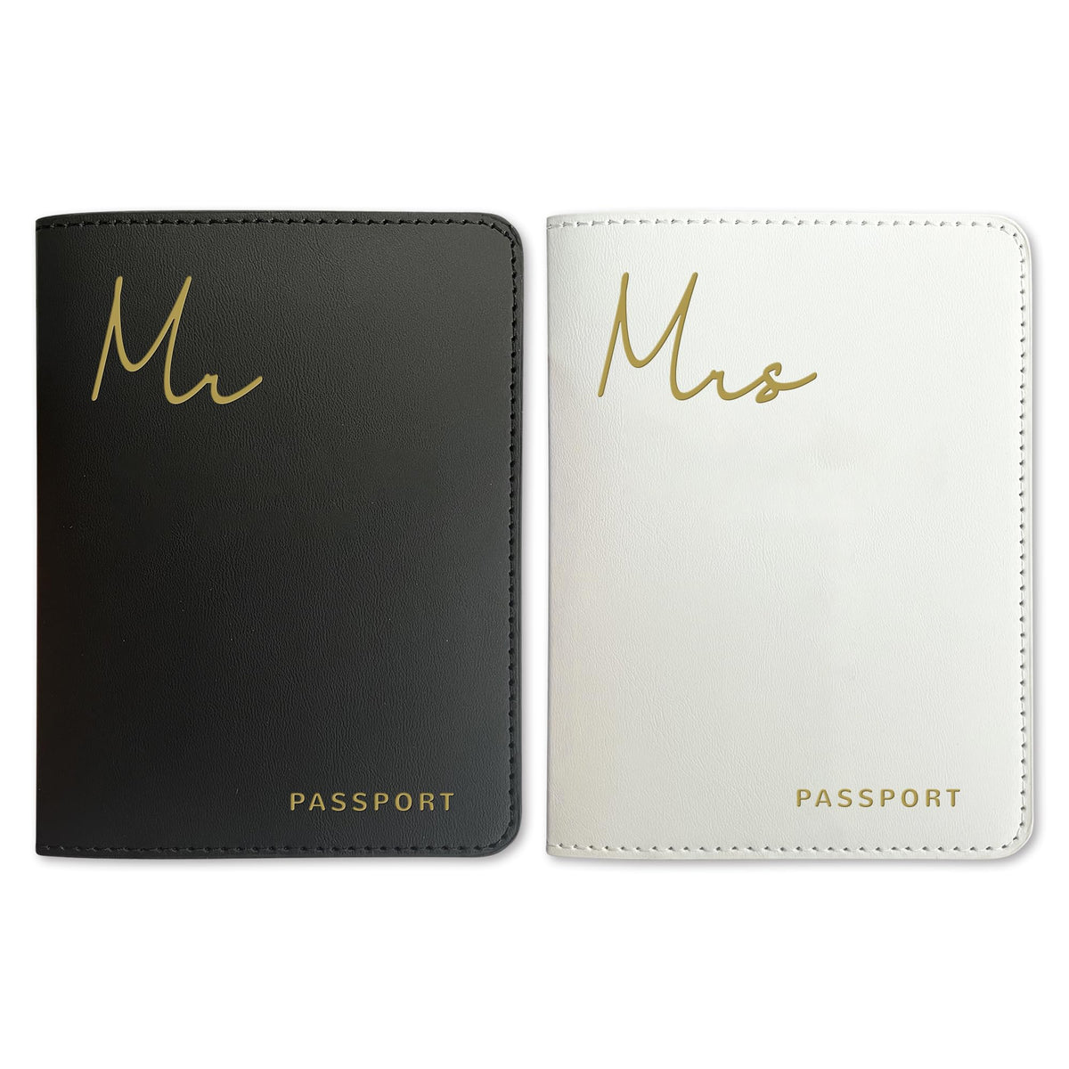 HubbyWifeyGifts Matching Passport Holder for Hubby and Wifey, PU Leather Passport Cover with RFID Blocking, Honeymoon Essentials for Travel, Engagement Gifts for Couples