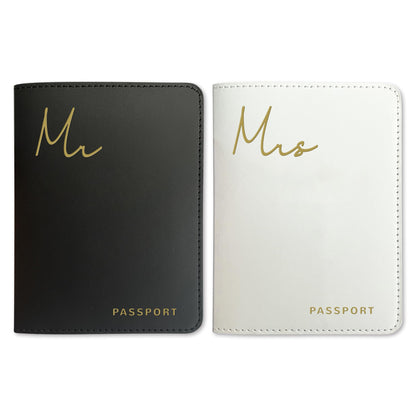 HubbyWifeyGifts Matching Passport Holder for Hubby and Wifey, PU Leather Passport Cover with RFID Blocking, Honeymoon Essentials for Travel, Engagement Gifts for Couples