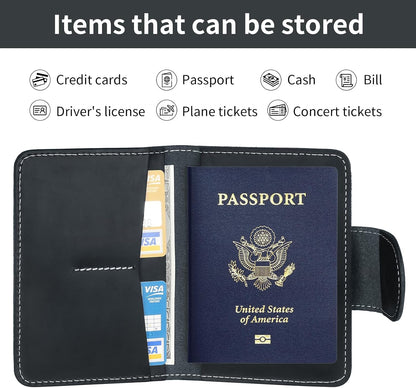 Genuine Leather Passport Holder for Men, Passport Travel Wallet with Credit Card Slot and Boarding Pass Slot Combo, Passport Wallet Case Book Travel Document Holder Cover Accessories
