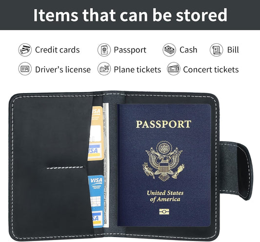 Genuine Leather Passport Holder for Men, Passport Travel Wallet with Credit Card Slot and Boarding Pass Slot Combo, Passport Wallet Case Book Travel Document Holder Cover Accessories