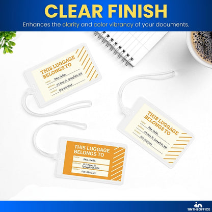 1InTheOffice Laminating Luggage Tags with Loops, Laminating Pouches 5 Mil, Luggage Tag Pouches, 2 1/2" x 4 1/4", 25 Pack